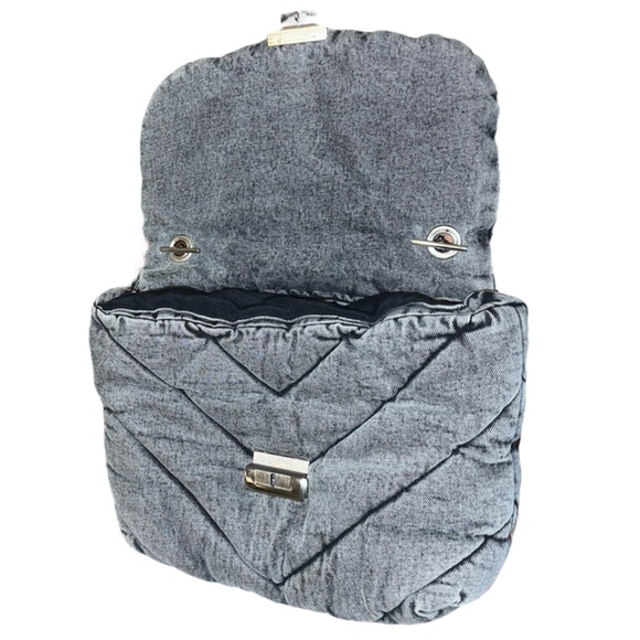 Zara Gray Acid Wash Quilted Denim Puffer Shoulder Bag with Chain Strap EUC - Picture 7 of 15